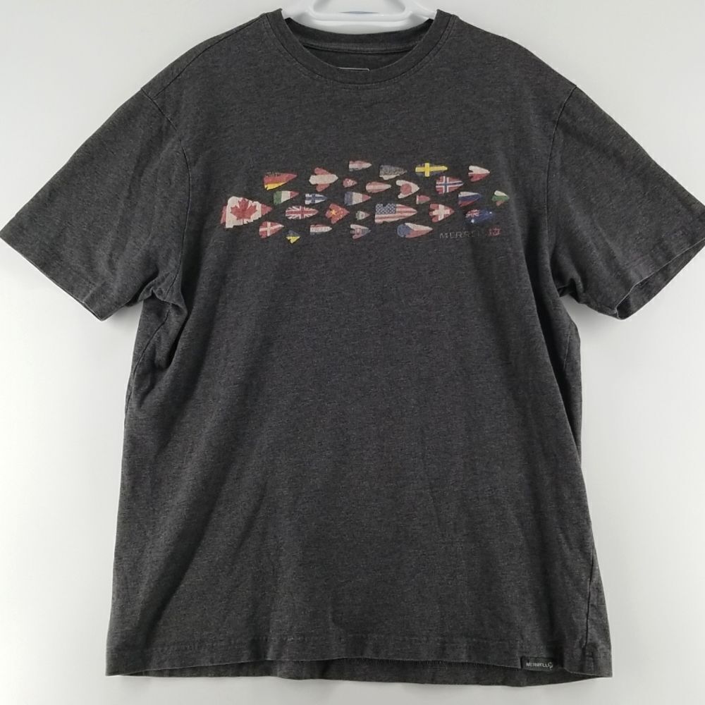Merrell Graphic Tee Shirt Women Size Medium Organic Cotton Grey Short Sleeve